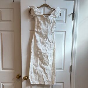 White Puff-Sleeve Midi Dress - Women's